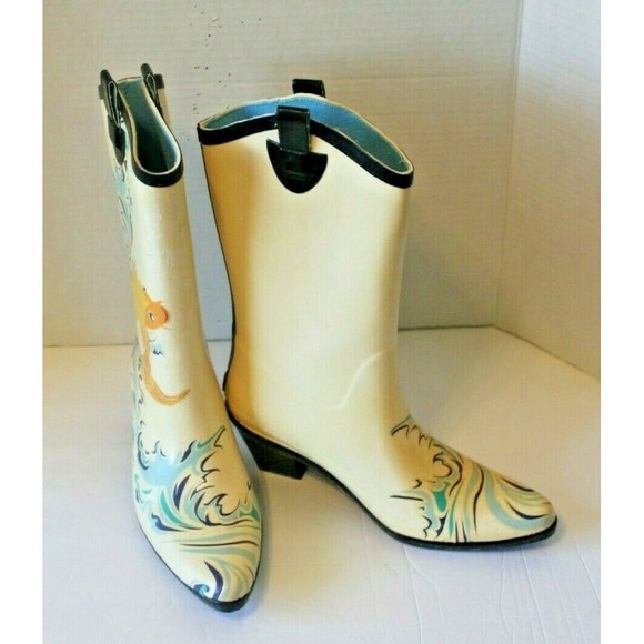 DAV Western Style Rubber Rain Boots Koi Fish Heeled Womens Size 8 - Picture 3 of 5